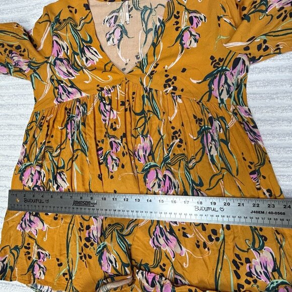 Free People Bella Golden Yellow Floral Print Babydoll Waist Tunic Top Small - Picture 6 of 7